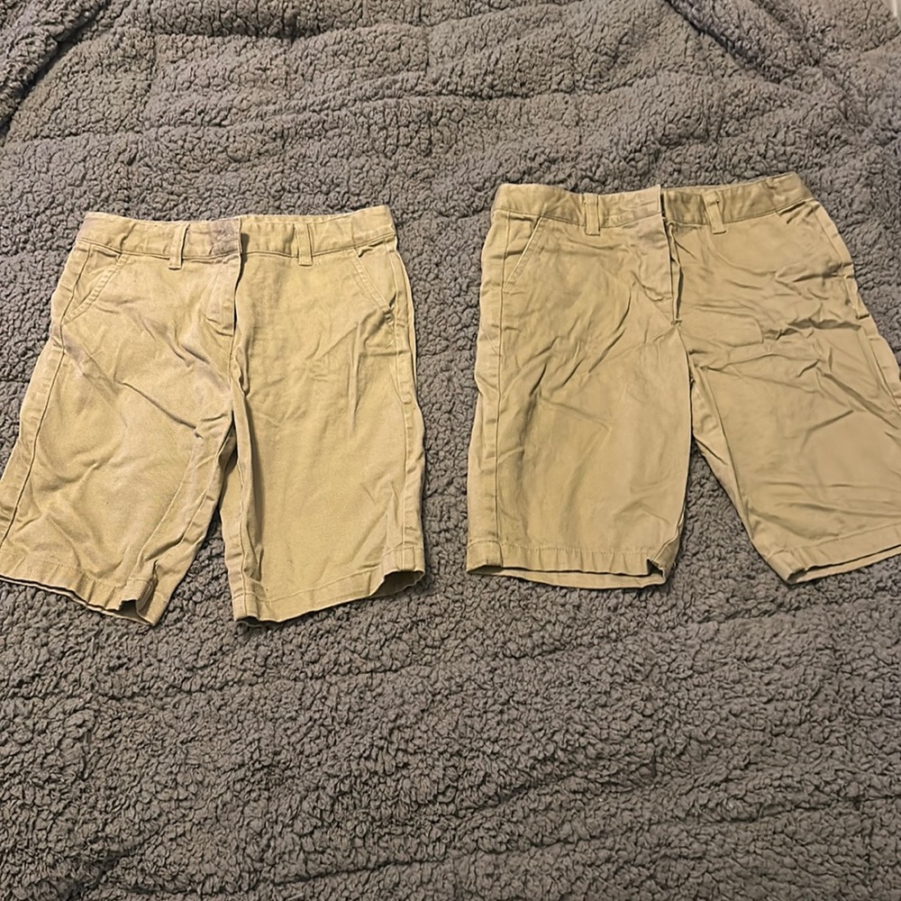 2 pair of boys khaki size 10 adjustable waist uniform approves shorts